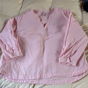 L.L. Bean Pink Linen-Blend Split-Neck Tunic